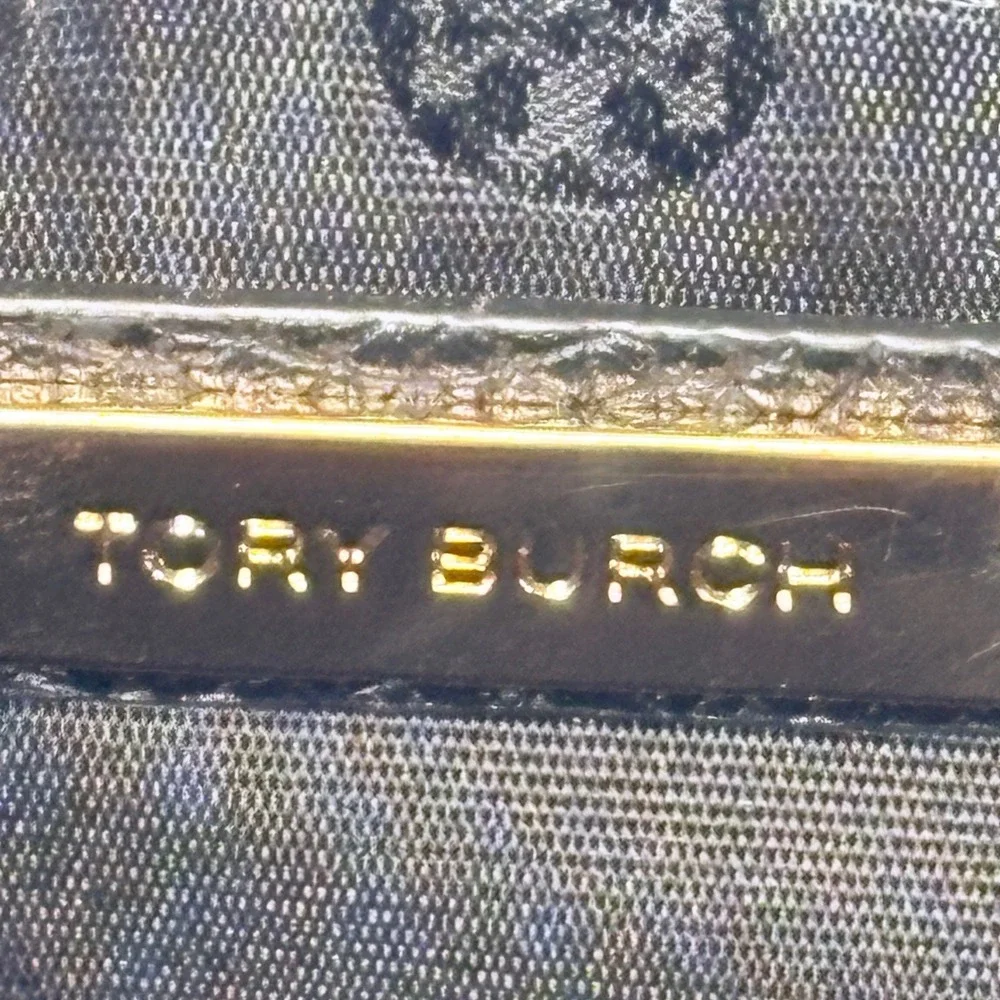 Tory Burch Thea Leather Tote Black Pebbled Leather 3 Compartment Bag Auth. NEW